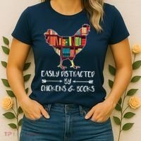 Easily Distracted By Chickens And Books Chicken Book Lover Women's T-Shirt thumb 2