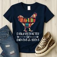Easily Distracted By Chickens And Books Chicken Book Lover Women's T-Shirt thumb 3