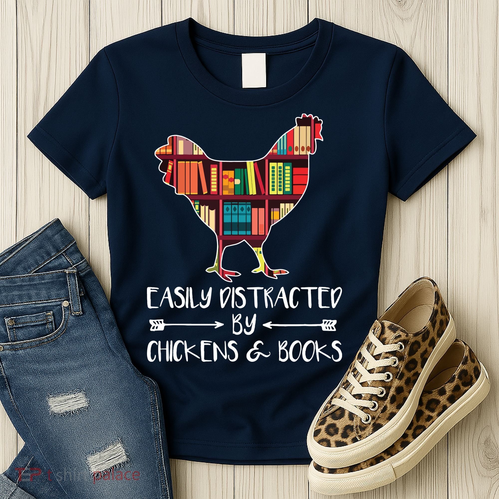 Easily Distracted By Chickens And Books Chicken Book Lover Women's T-Shirt