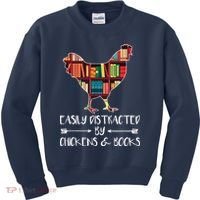 Easily Distracted By Chickens And Books Chicken Book Lover Kids Sweatshirt thumb 0