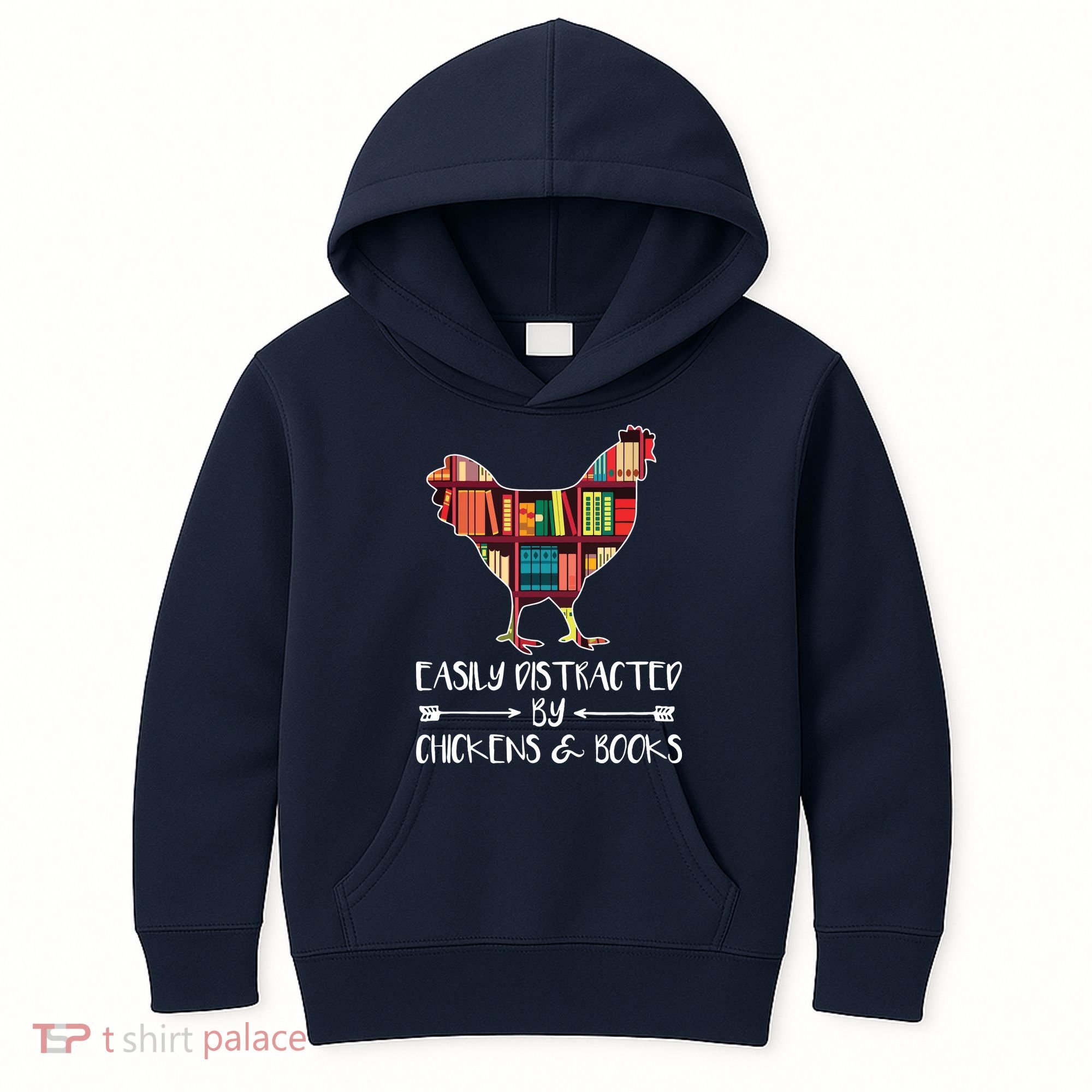 Easily Distracted By Chickens And Books Chicken Book Lover Kids Hoodie
