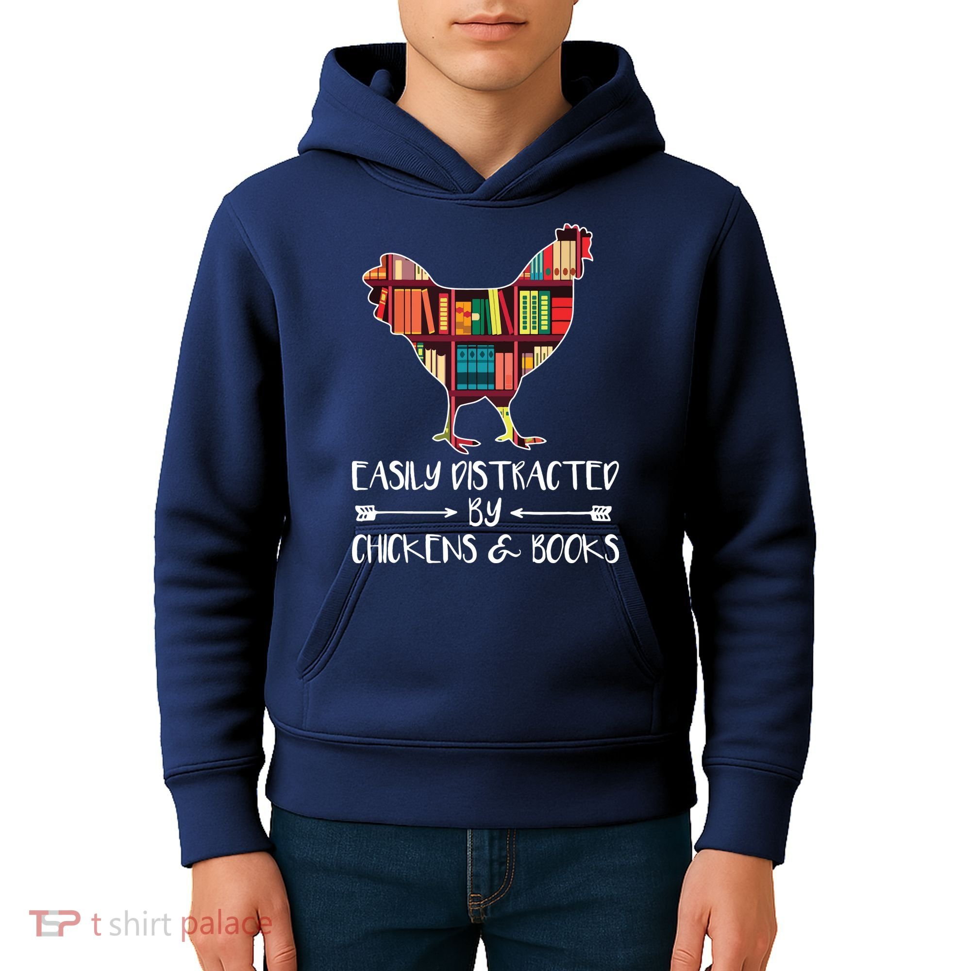 Easily Distracted By Chickens And Books Chicken Book Lover Kids Hoodie