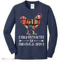 Easily Distracted By Chickens And Books Chicken Book Lover Kids Long Sleeve Shirt thumb 0