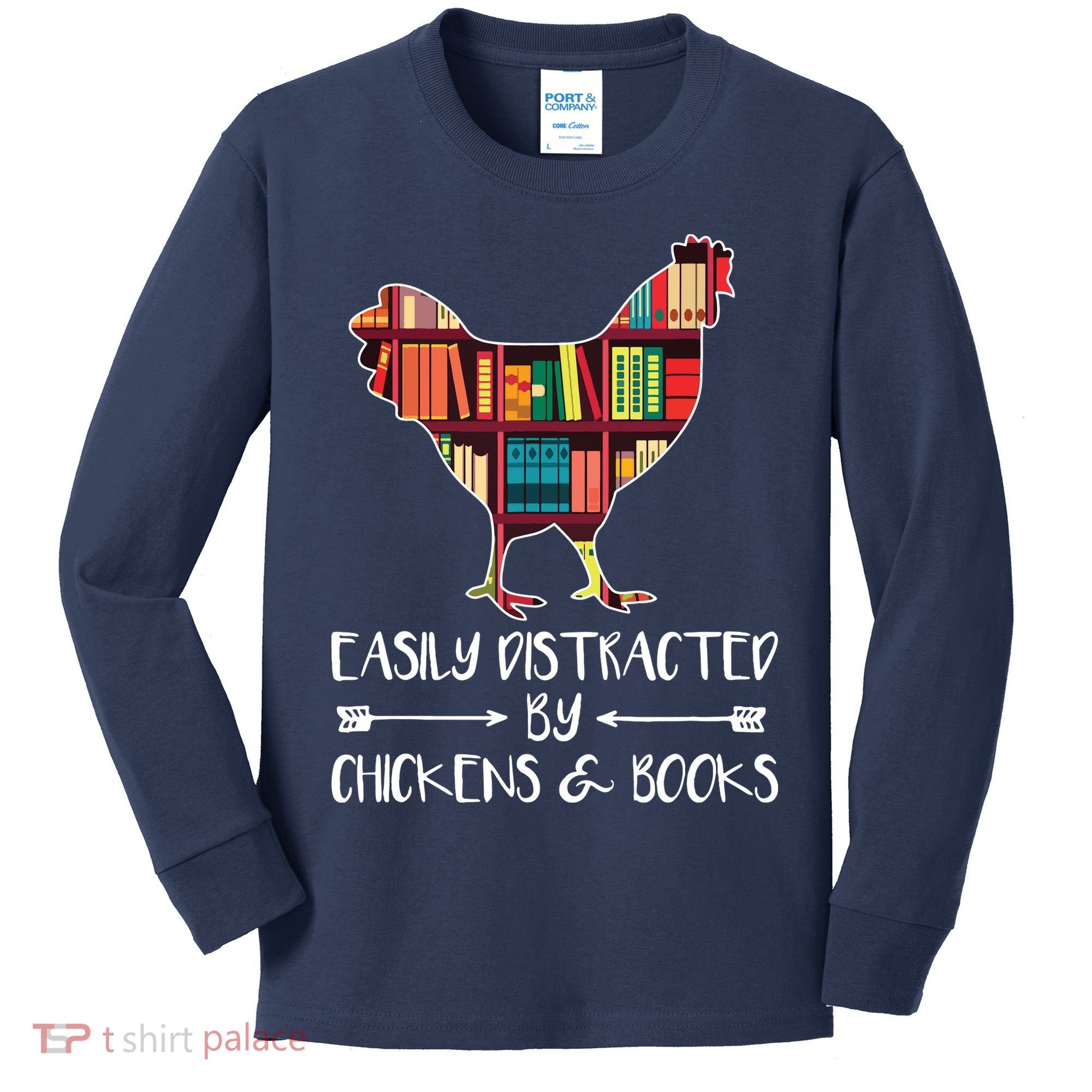 Easily Distracted By Chickens And Books Chicken Book Lover Kids Long Sleeve Shirt