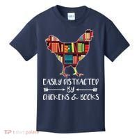 Easily Distracted By Chickens And Books Chicken Book Lover Kids T-Shirt thumb 0