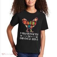 Easily Distracted By Chickens And Books Chicken Book Lover Kids T-Shirt thumb 2