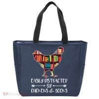 Easily Distracted By Chickens And Books Chicken Book Lover Tote Bag thumb 0