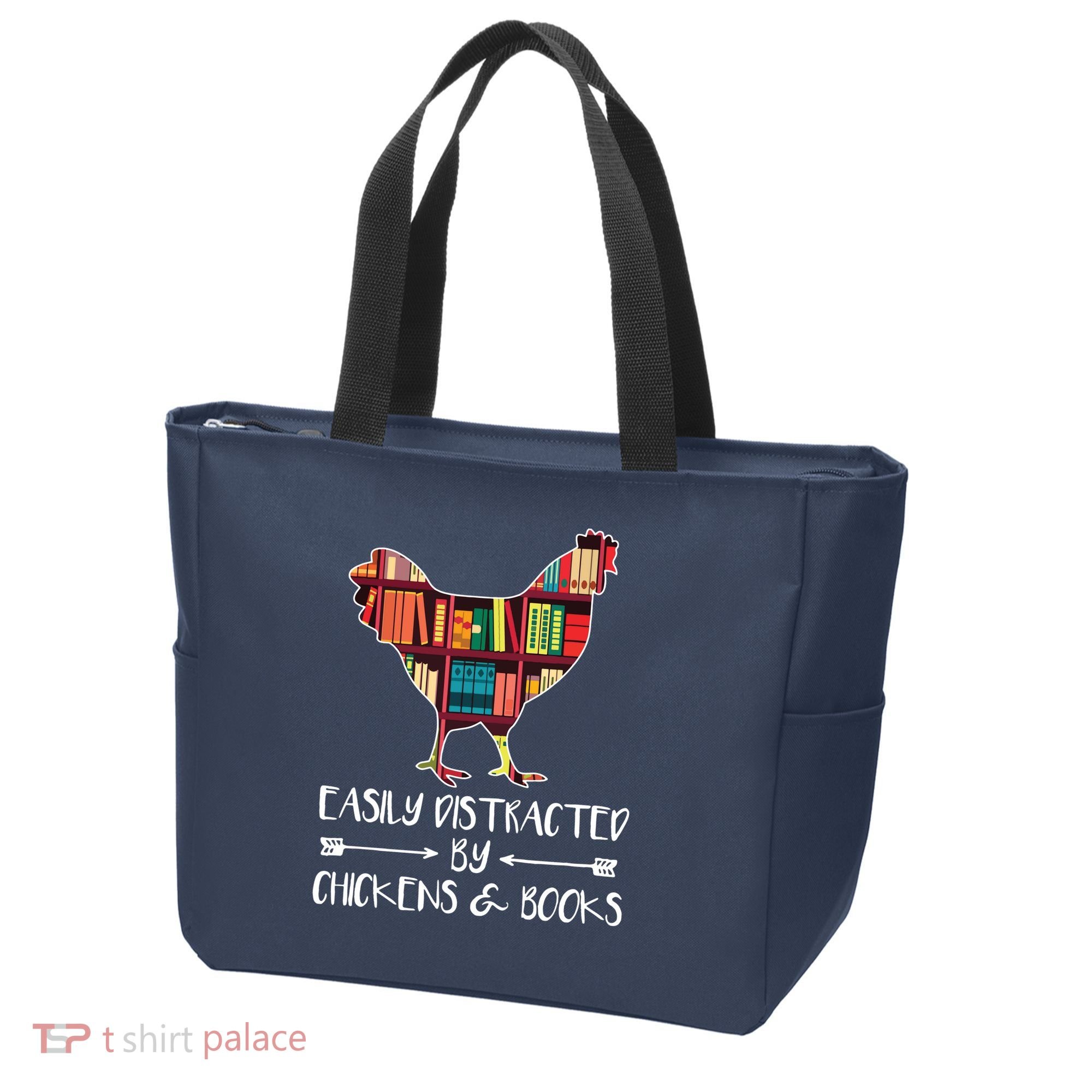 Easily Distracted By Chickens And Books Chicken Book Lover Tote Bag