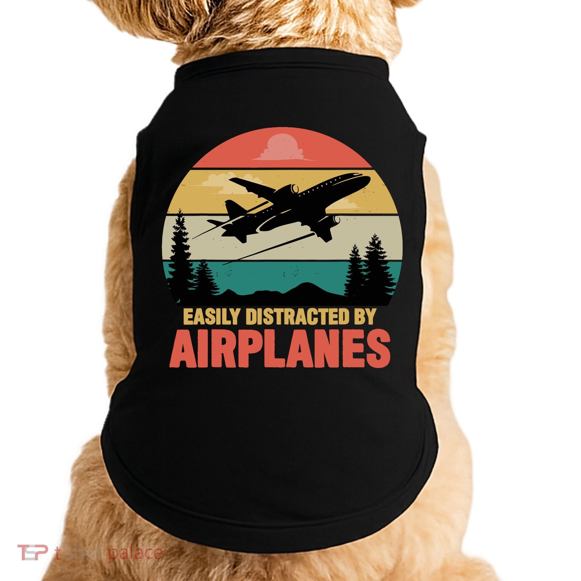 Easily Distracted By Airplanes Lover Retro Funny Pilot Doggie Tank