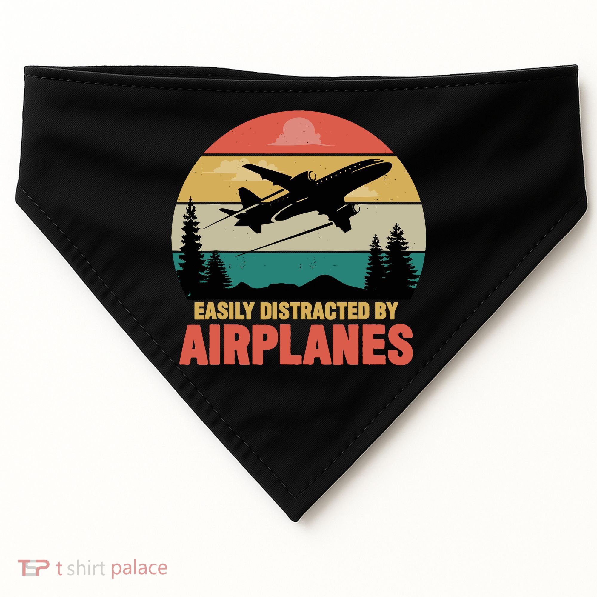 Easily Distracted By Airplanes Lover Retro Funny Pilot USA-Made Doggie Bandana