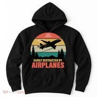 Easily Distracted By Airplanes Lover Retro Funny Pilot Hoodie thumb 0