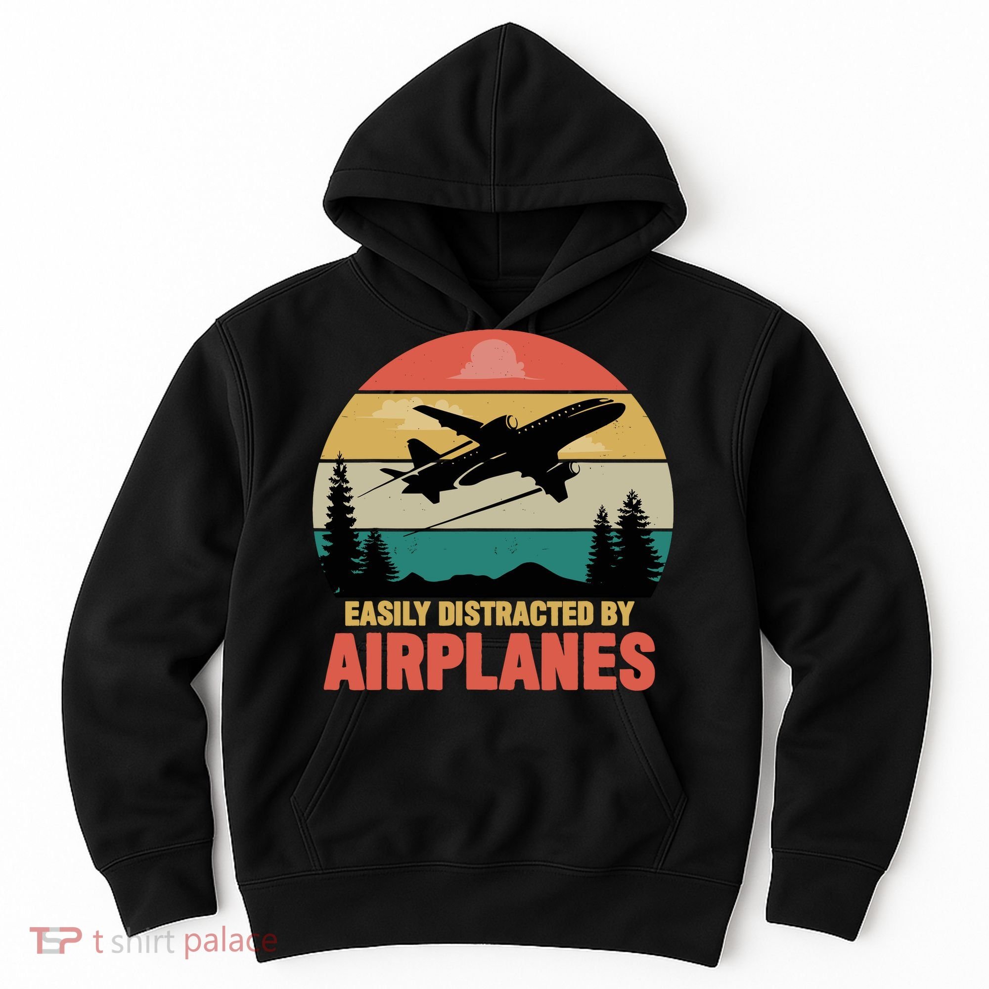 Easily Distracted By Airplanes Lover Retro Funny Pilot Hoodie