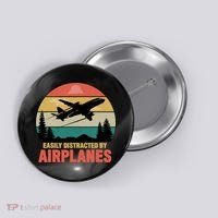 Easily Distracted By Airplanes Lover Retro Funny Pilot Button thumb 0