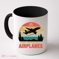 Easily Distracted By Airplanes Lover Retro Funny Pilot Coffee Mug thumb 0