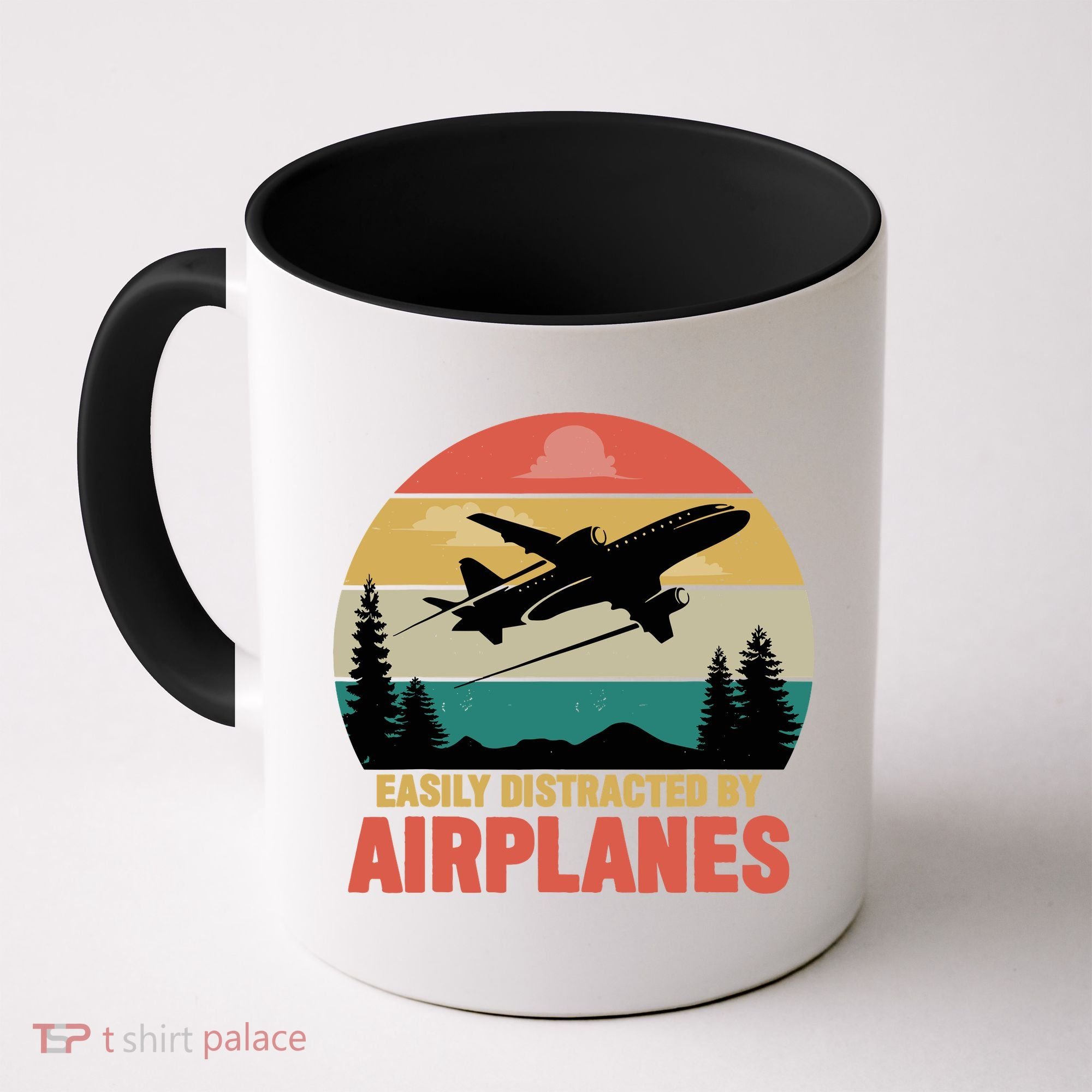Easily Distracted By Airplanes Lover Retro Funny Pilot Coffee Mug
