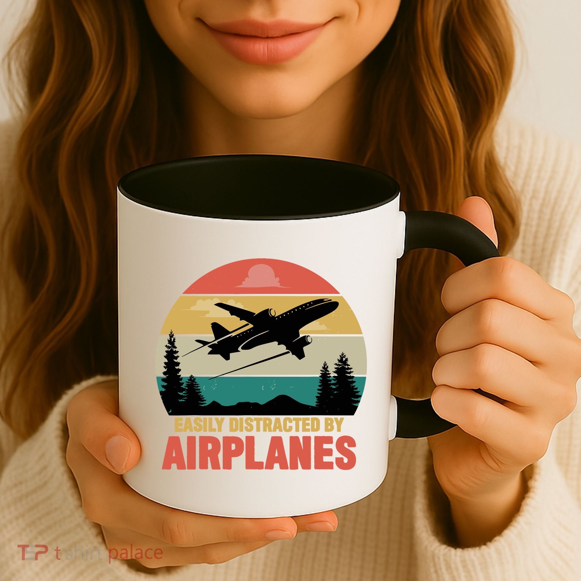 Easily Distracted By Airplanes Lover Retro Funny Pilot Coffee Mug