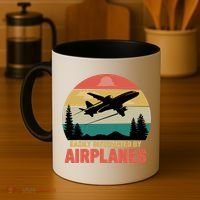 Easily Distracted By Airplanes Lover Retro Funny Pilot Coffee Mug thumb 4