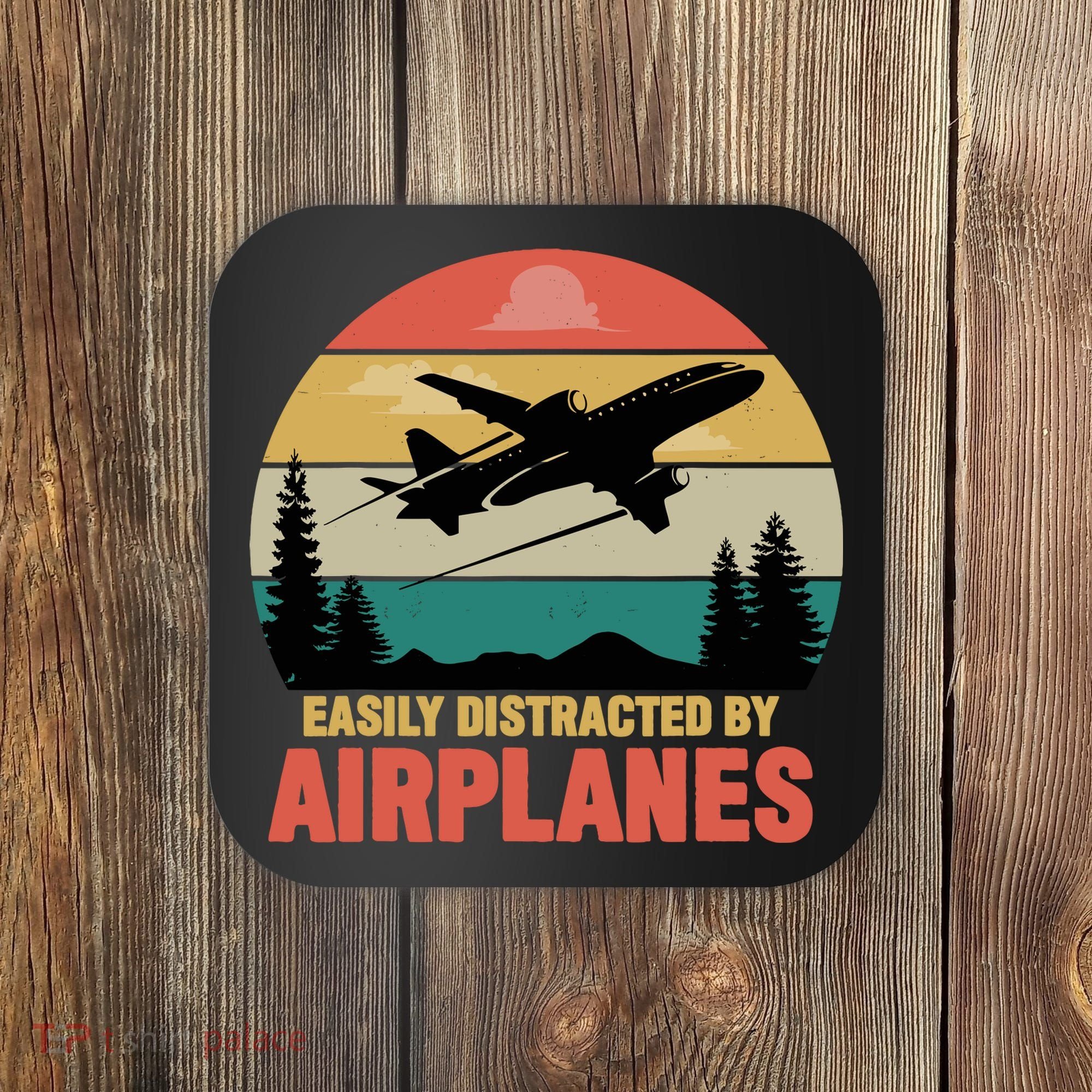 Easily Distracted By Airplanes Lover Retro Funny Pilot Coaster