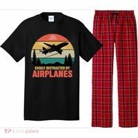 Easily Distracted By Airplanes Lover Retro Funny Pilot Pajama Set thumb 0