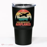 Easily Distracted By Airplanes Lover Retro Funny Pilot Tumbler thumb 0