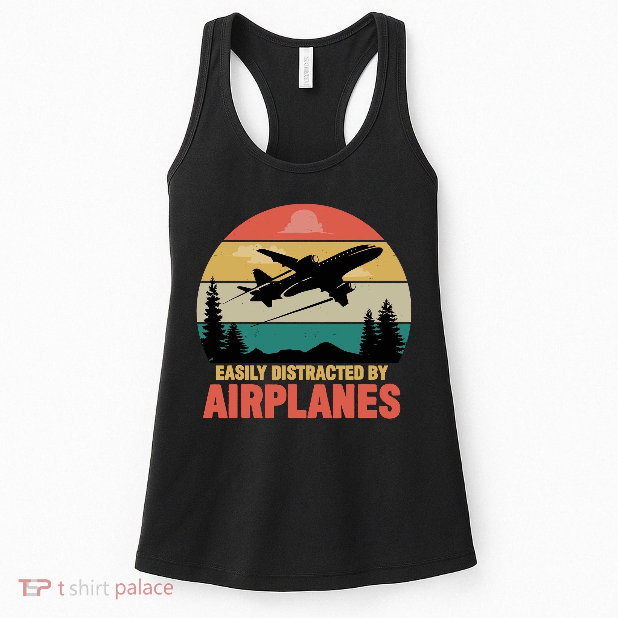 Easily Distracted By Airplanes Lover Retro Funny Pilot Women's Tank Top