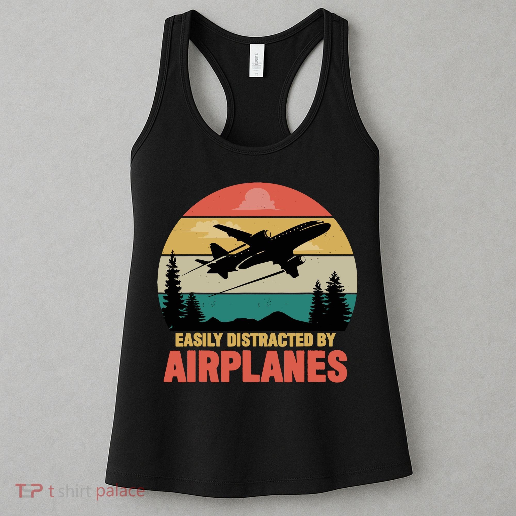 Easily Distracted By Airplanes Lover Retro Funny Pilot Women's Tank Top