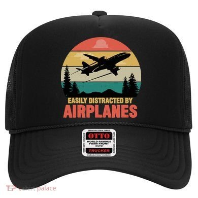Easily Distracted By Airplanes Lover Retro Funny Pilot Hat
