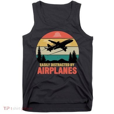 Easily Distracted By Airplanes Lover Retro Funny Pilot Tank Top
