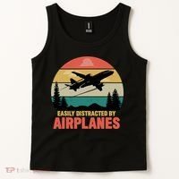 Easily Distracted By Airplanes Lover Retro Funny Pilot Tank Top thumb 2