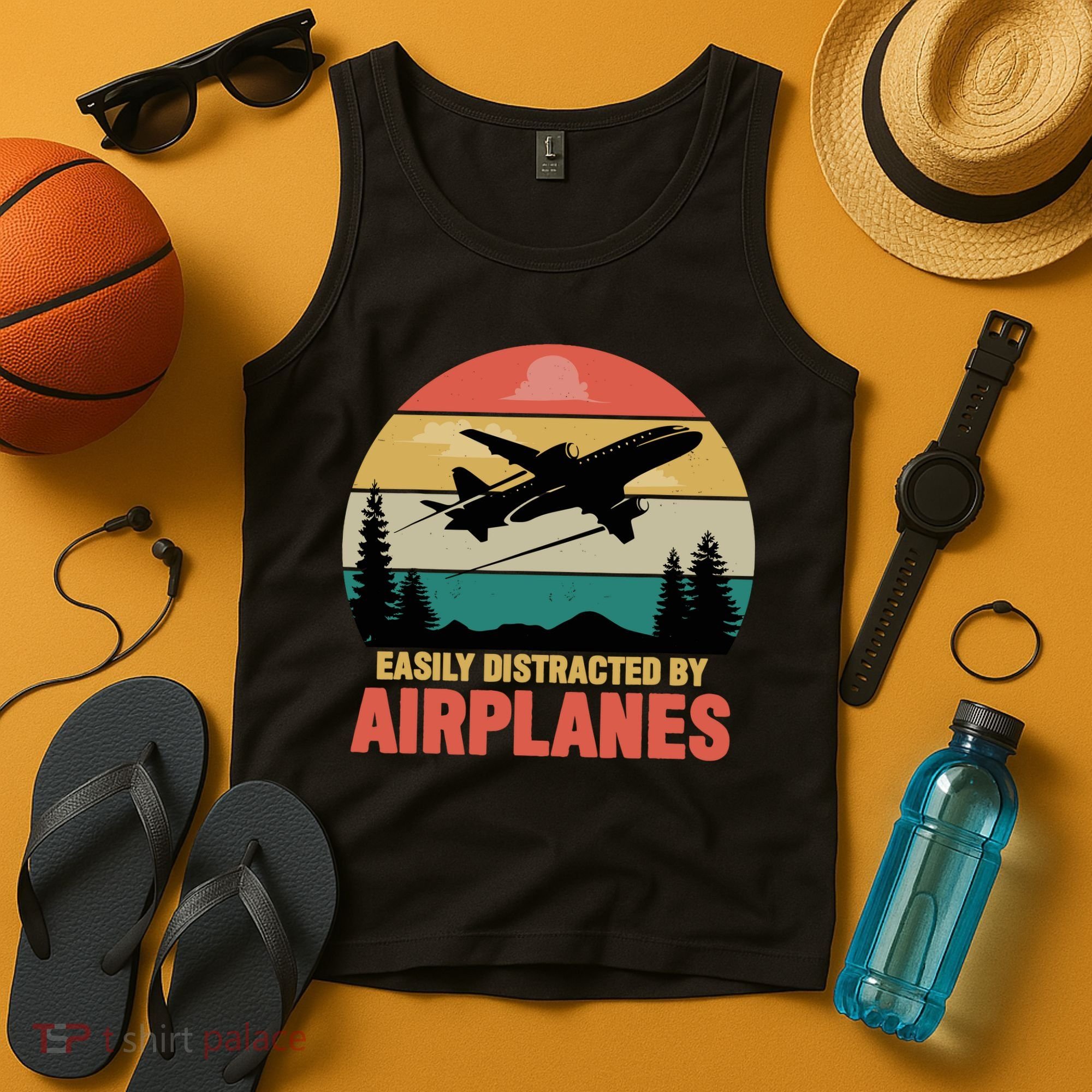 Easily Distracted By Airplanes Lover Retro Funny Pilot Tank Top
