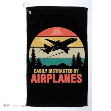 Easily Distracted By Airplanes Lover Retro Funny Pilot Golf Towel