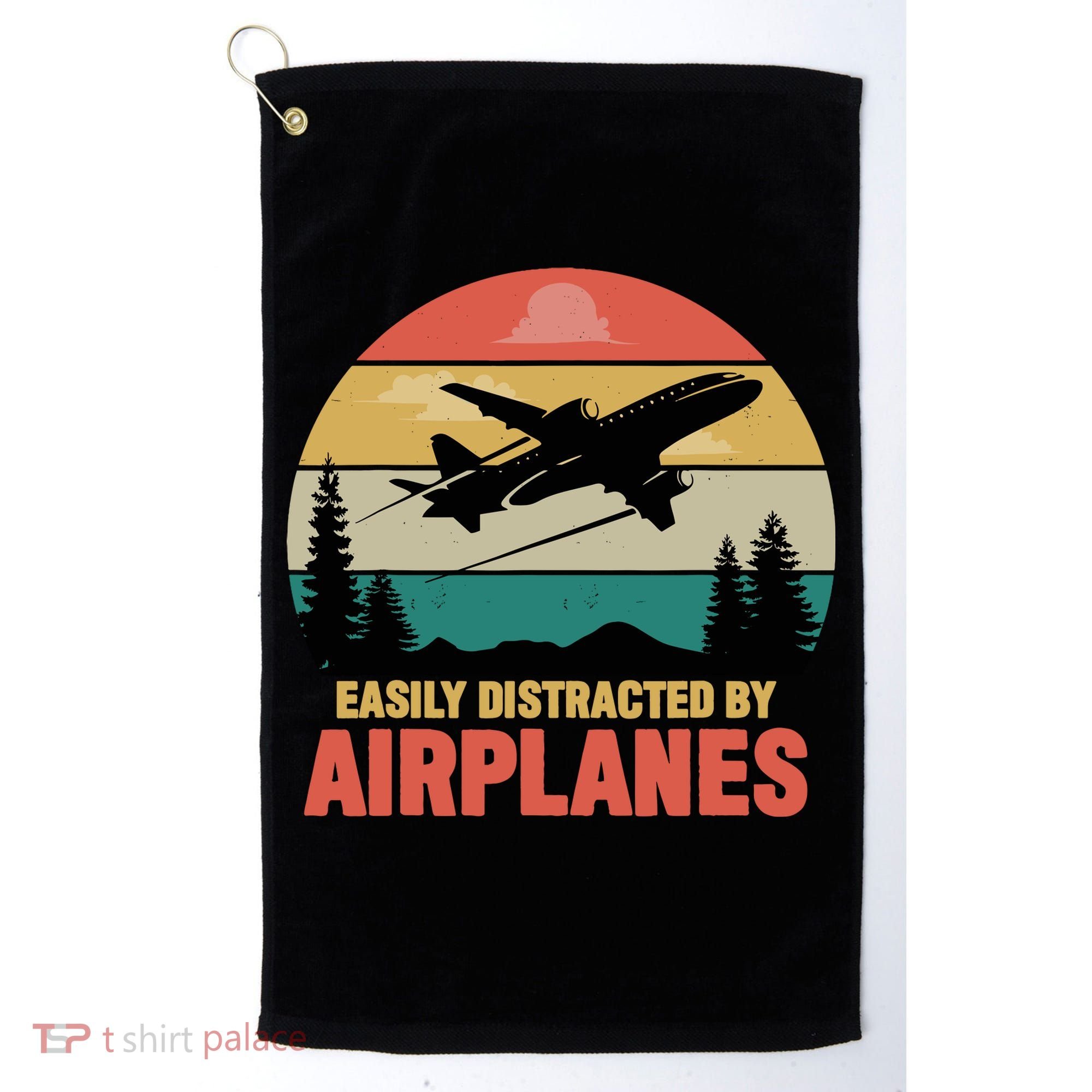 Easily Distracted By Airplanes Lover Retro Funny Pilot Golf Towel