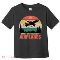 Easily Distracted By Airplanes Lover Retro Funny Pilot Toddler T-Shirt thumb 0