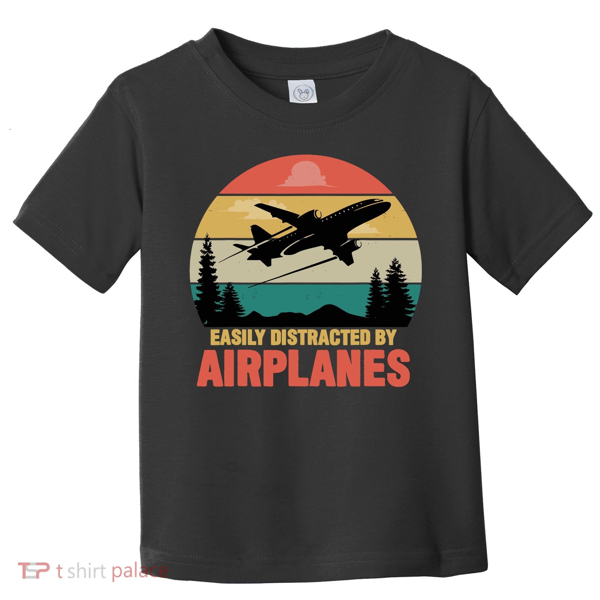 Easily Distracted By Airplanes Lover Retro Funny Pilot Toddler T-Shirt