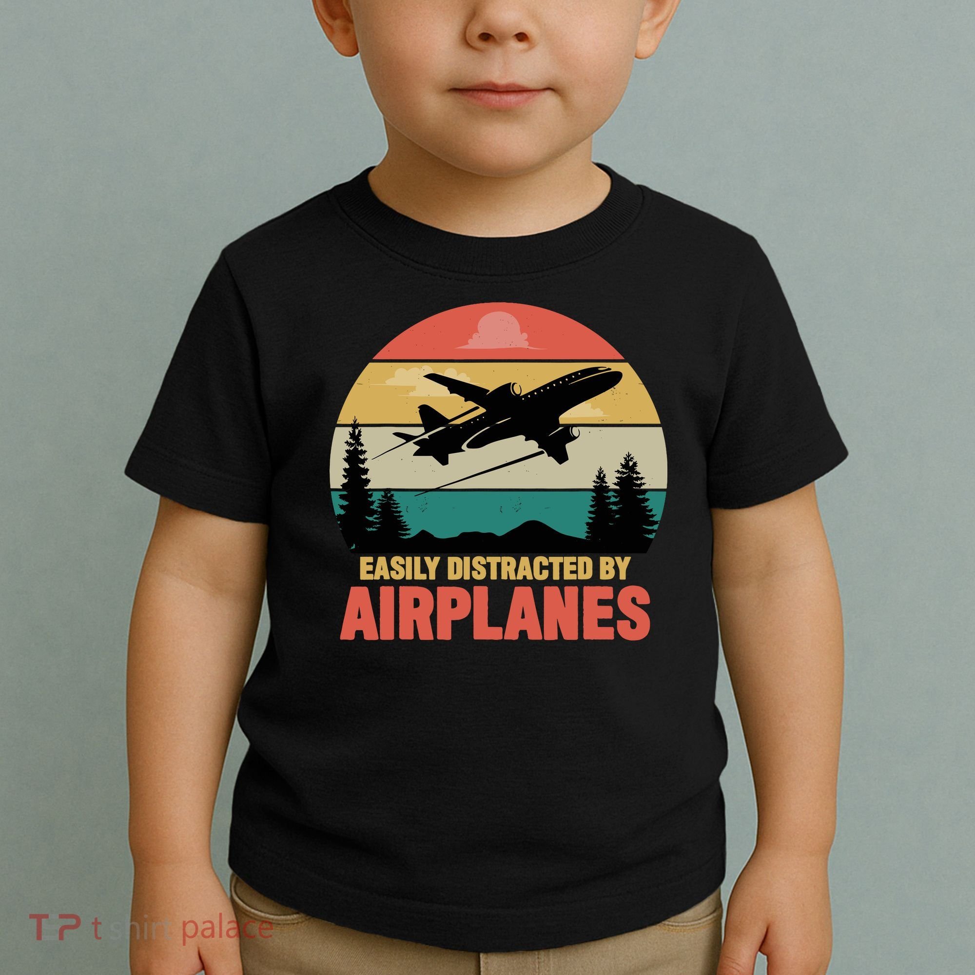 Easily Distracted By Airplanes Lover Retro Funny Pilot Toddler T-Shirt