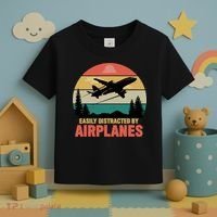 Easily Distracted By Airplanes Lover Retro Funny Pilot Toddler T-Shirt thumb 3