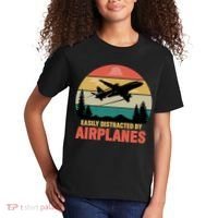 Easily Distracted By Airplanes Lover Retro Funny Pilot Kids T-Shirt thumb 2