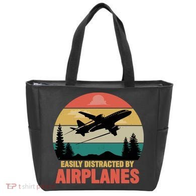 Easily Distracted By Airplanes Lover Retro Funny Pilot Tote Bag