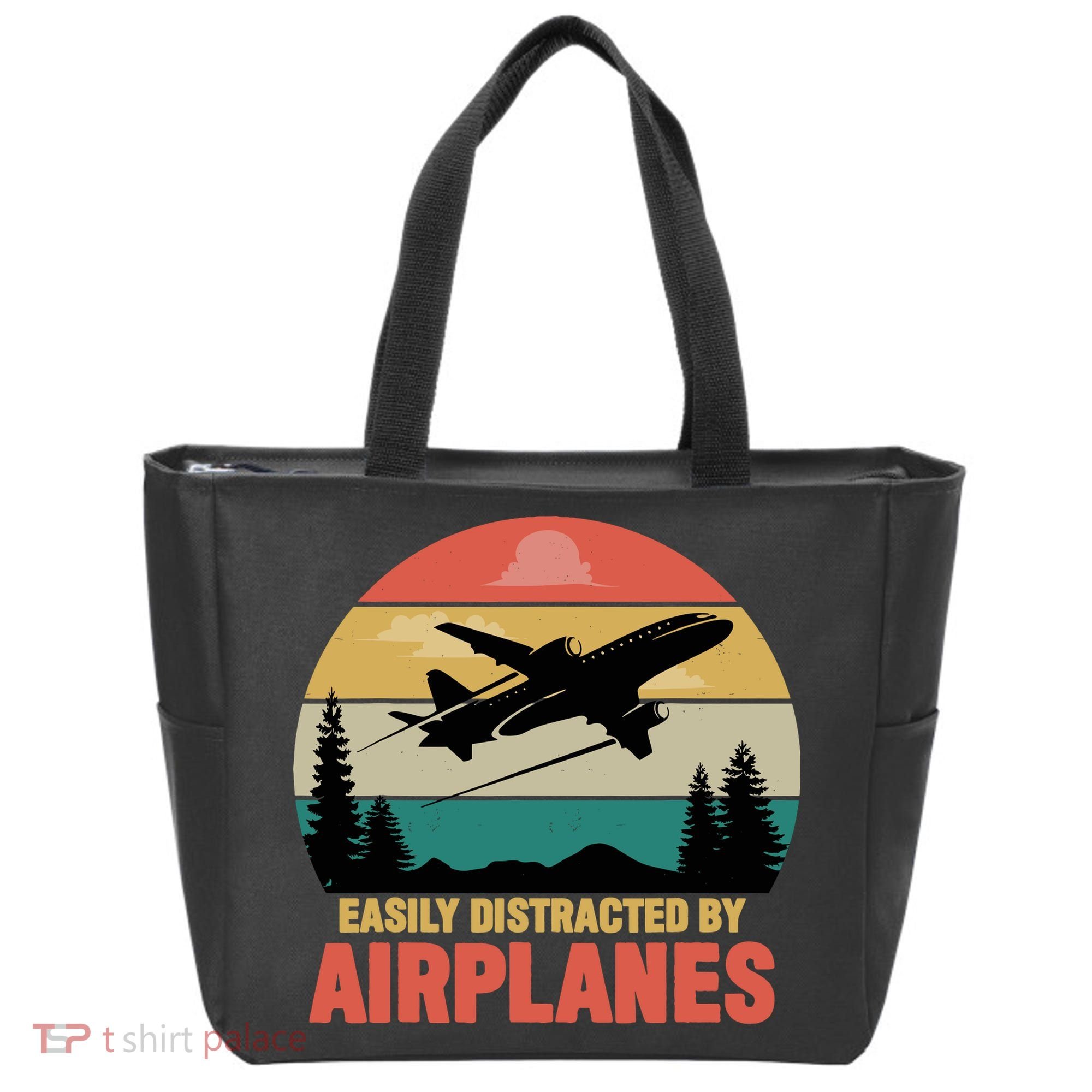 Easily Distracted By Airplanes Lover Retro Funny Pilot Tote Bag