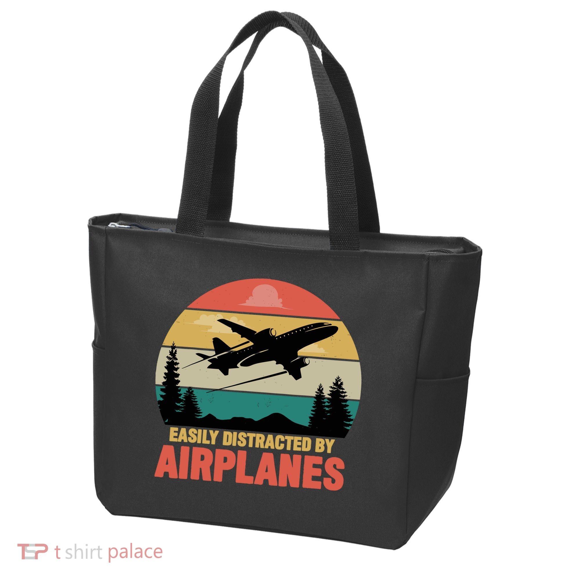 Easily Distracted By Airplanes Lover Retro Funny Pilot Tote Bag