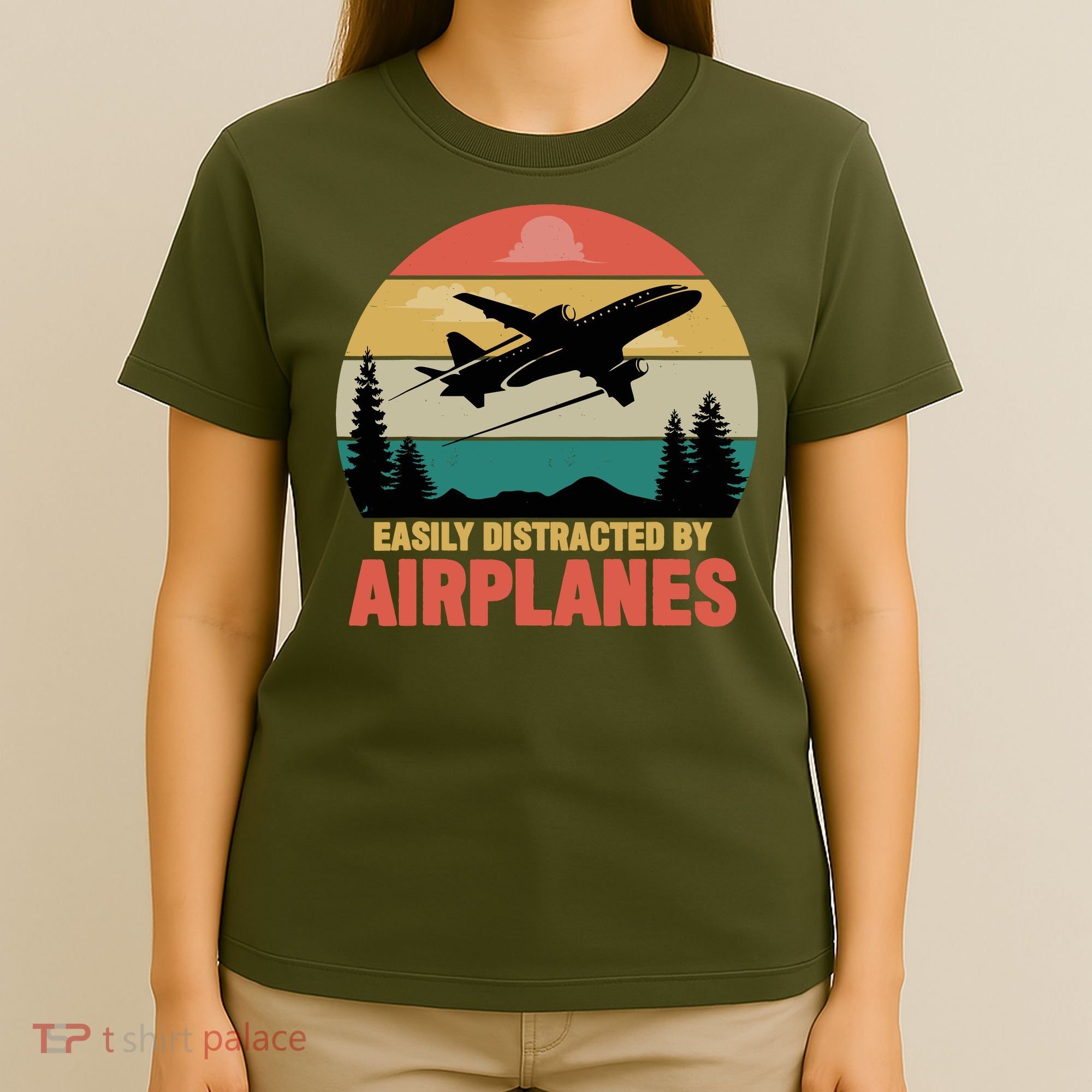 Easily Distracted By Airplanes Lover Retro Funny Pilot T-Shirt