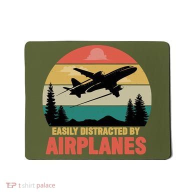 Easily Distracted By Airplanes Lover Retro Funny Pilot Mousepad