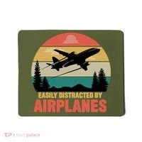 Easily Distracted By Airplanes Lover Retro Funny Pilot Mousepad thumb 0