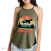 Easily Distracted By Airplanes Lover Retro Funny Pilot Women's Perfect Tri Rocker Tank thumb 2