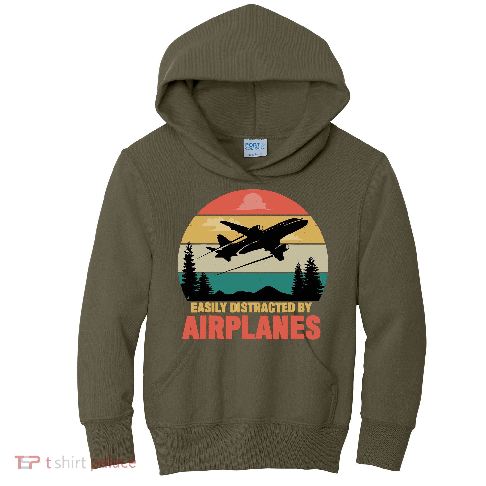 Easily Distracted By Airplanes Lover Retro Funny Pilot Kids Hoodie