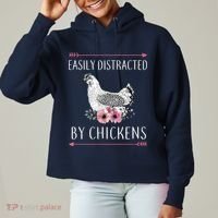 Easily Distracted By Chickens For Chicken Lovers Funny Ladies Heavyweight Boxy Pullover Hoodie thumb 0
