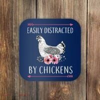 Easily Distracted By Chickens For Chicken Lovers Funny Coaster thumb 0