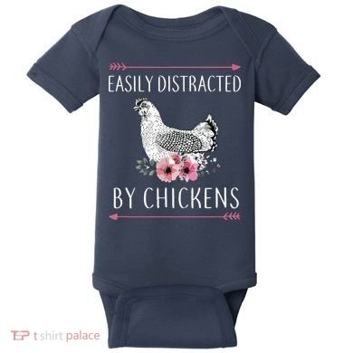 Easily Distracted By Chickens For Chicken Lovers Funny Baby Bodysuit