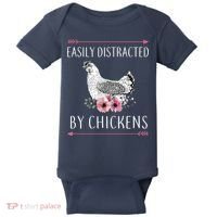 Easily Distracted By Chickens For Chicken Lovers Funny Baby Bodysuit thumb 0