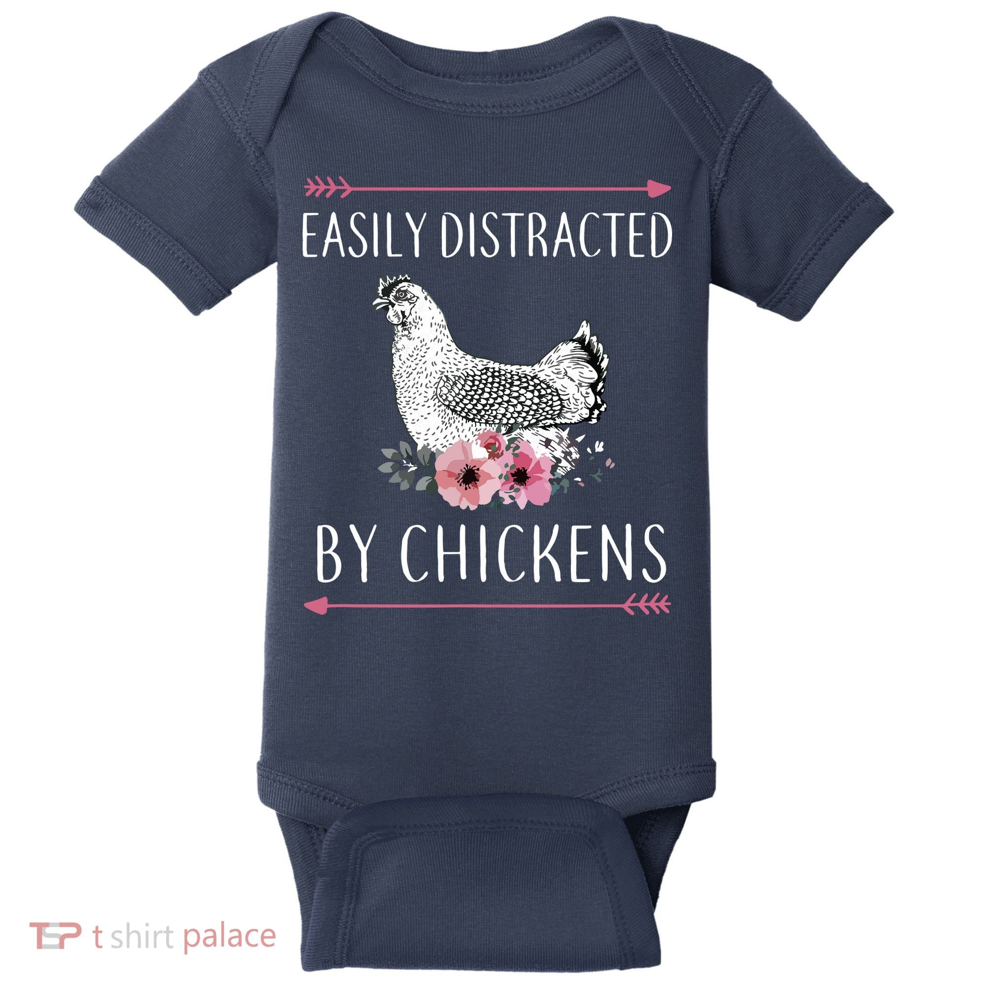 Easily Distracted By Chickens For Chicken Lovers Funny Baby Bodysuit